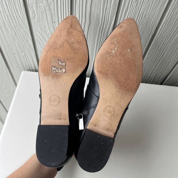 Michael Kors MK Roswell Black Leather Ankle Boots Buckle Pointed Toe 8 - Picture 8 of 16